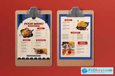 Blue Vintage American Food Menu