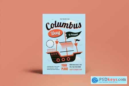 Orange Flat Design Columbus Day Flyer