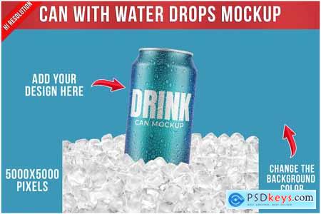Can with Water Drops on Ice Mockup Template