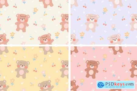 Cute Bear and Tiny Flower Seamless Pattern