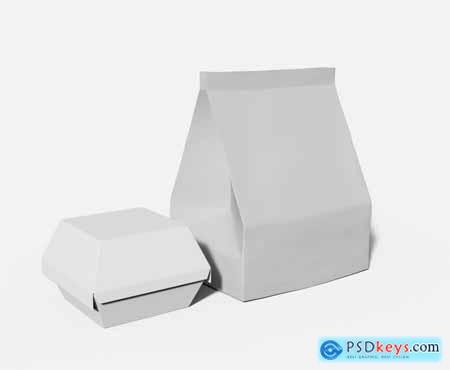 Paper Food Bag & Burger Box Mockup