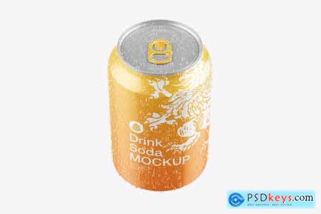 Glossy Metallic Can with Drops Mockup