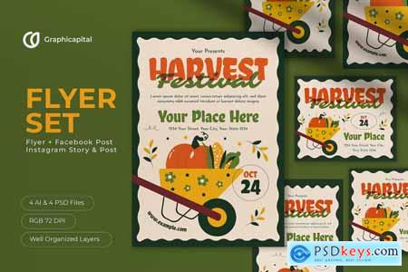 Green Flat Design Harvest Festival Flyer Set