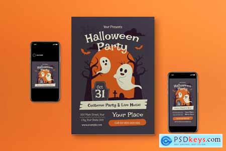 Gray Flat Design Halloween Party Flyer Set