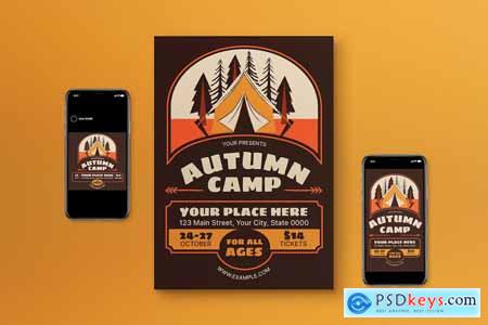 Brown Retro Autumn Camp Flyer Set