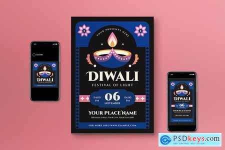 Blue Gradient Diwali Flyer Set