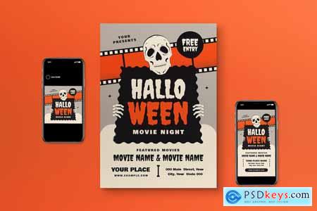 Gray Flat Design Halloween Movienight Flyer Set