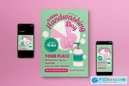 Green Minimalist Global Handwashing Day Flyer Set