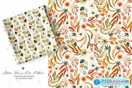 Autumn Flowers Duo Watercolor Patterns
