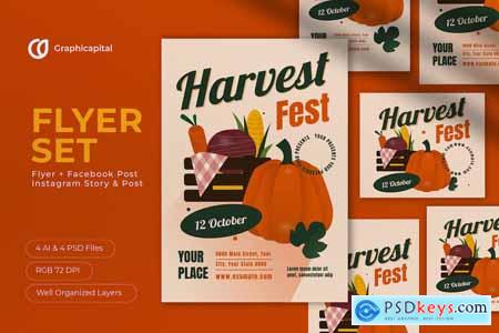 Green Flat Design Harvest Festival Flyer Set