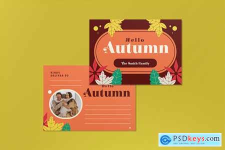 Orange Flat Design Autumn Greeting Card
