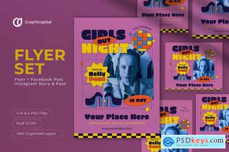 Pink 90's Girls Night Out Flyer Set