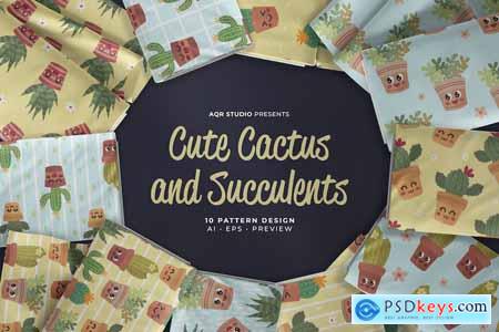 Cute Cactus Succulents - Seamless Pattern