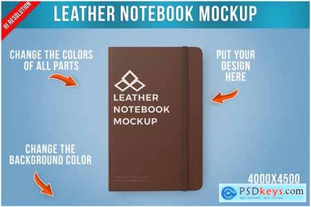 Notebook With Leather Cover Mockup Top View PSD