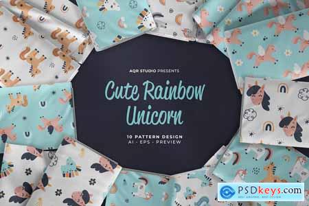 Cute Rainbow Unicorn - Seamless Pattern