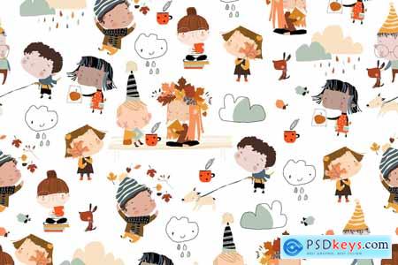 Vector Seamless Pattern with Happy Cartoon Kids