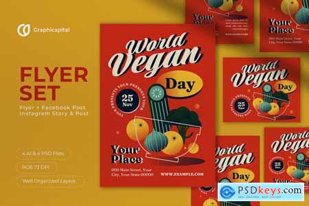 Red Flat Design World Vegan Day Flyer Set