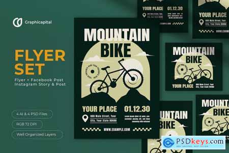 Green Flat Design Mountain Bike Flyer Set