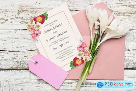 Blush Pink & Red Floral Wedding Invitation