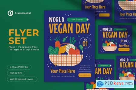 Blue Mid Century World Vegan Day Flyer Set