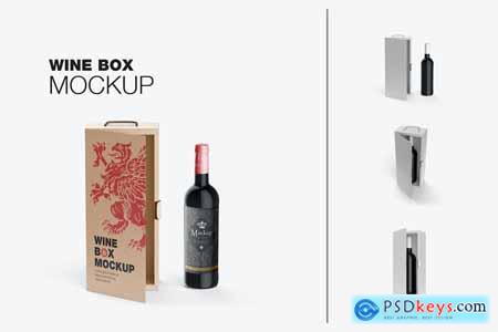 Box with Wine Bottle Mockup