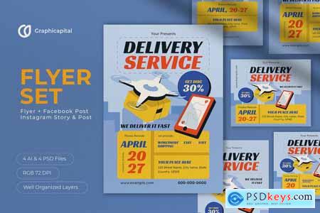 Blue Modern Delivery Service Flyer Set