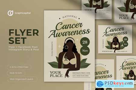 National Cancer Awareness Day Flyer Set