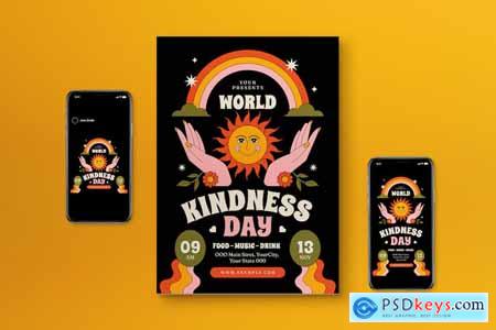 Black Retro Hippie World Kindness Day Flyer Set