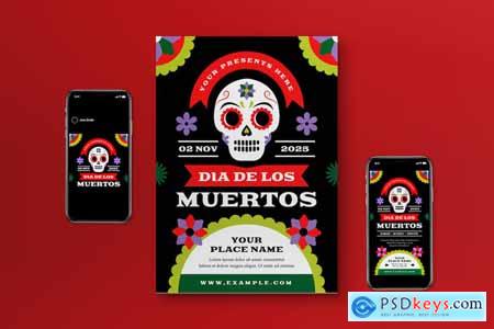 Black Flat Design Dia De Los Muertos Flyer Set