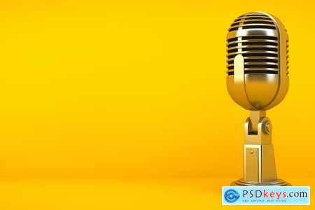 Gold microphone on yellow background