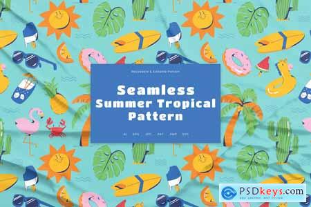 Summer Tropical Seamless Pattern Set