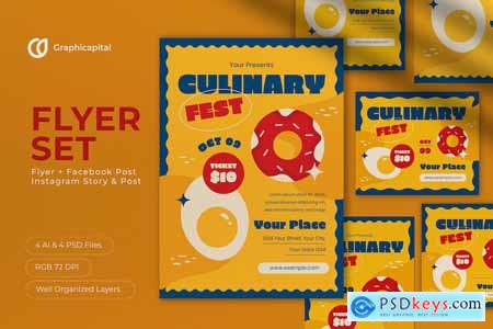Yellow Flat Design Culinary Festival Flyer Set