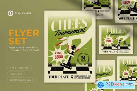 Green Gradient Chess Tournament Flyer Set