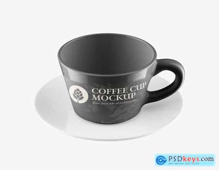 Glossy Coffee Cup With Plate Mockup