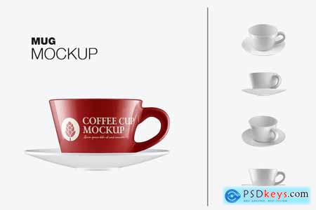 Glossy Coffee Cup With Plate Mockup