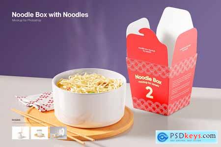 Noodle Box with Noodles Mockup