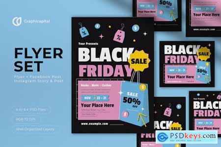 Black Flat Design Black Friday Flyer Set
