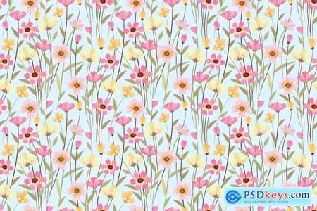Cute sweet color flowers with grass pattern