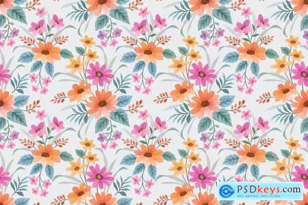 Colorful flowers and leaf design seamless pattern
