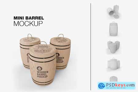 Set Wooden Barrels Container Mockup