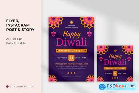 Diwali Festival Flyer and Instagram Post