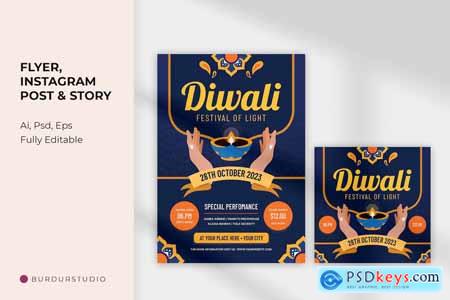 Diwali Night Party Flyer and Instagram Post