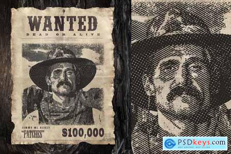 Old West Wanted Poster Photoshop Template Mockup