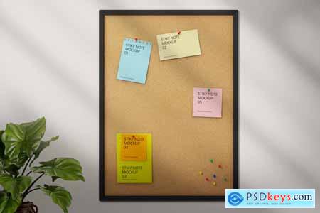Pinboard with Sticky Notes Mockup
