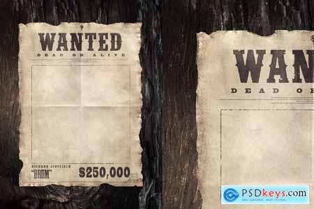 Old West Wanted Poster Photoshop Template Mockup