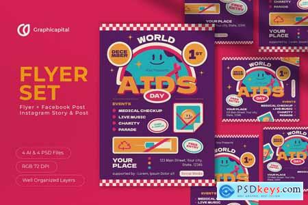 Purple Flat Design World AIDS Day Flyer Set