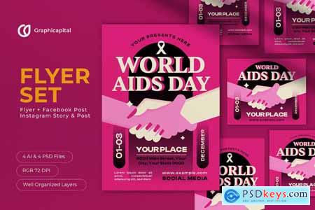 Pink Hand Drawn World AIDS Day Flyer Set