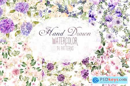 Hand Drawn Watercolor 15 Patterns