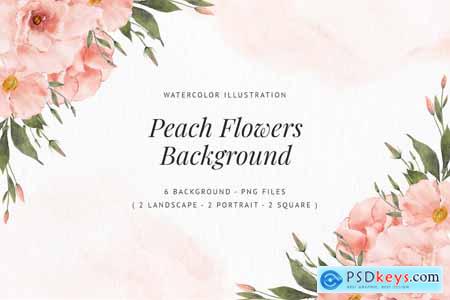 Peach Flowers Background - Watercolor Illustration
