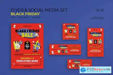 Flat Design Black Friday Flyer Template Pack